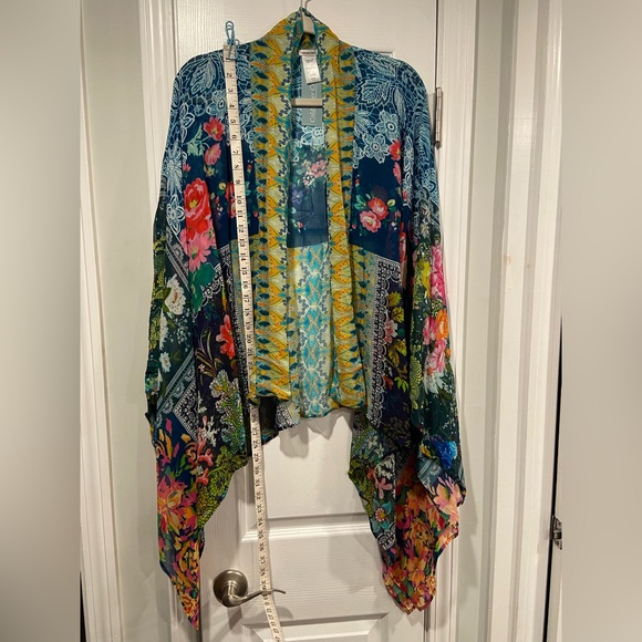 NWT Coldwater Creek OS Colorful Patchwork Flowy Open Front Kimono Top Kaftan - Picture 5 of 8